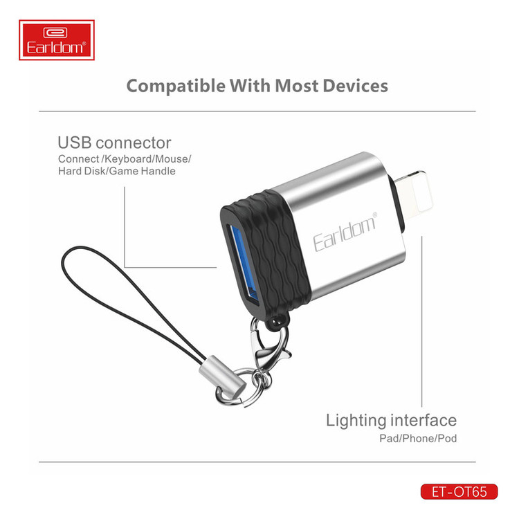 مبدل OTG USB به لایتنینگ ارلدام مدل OT65
