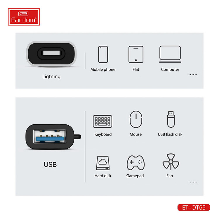 مبدل OTG USB به لایتنینگ ارلدام مدل OT65