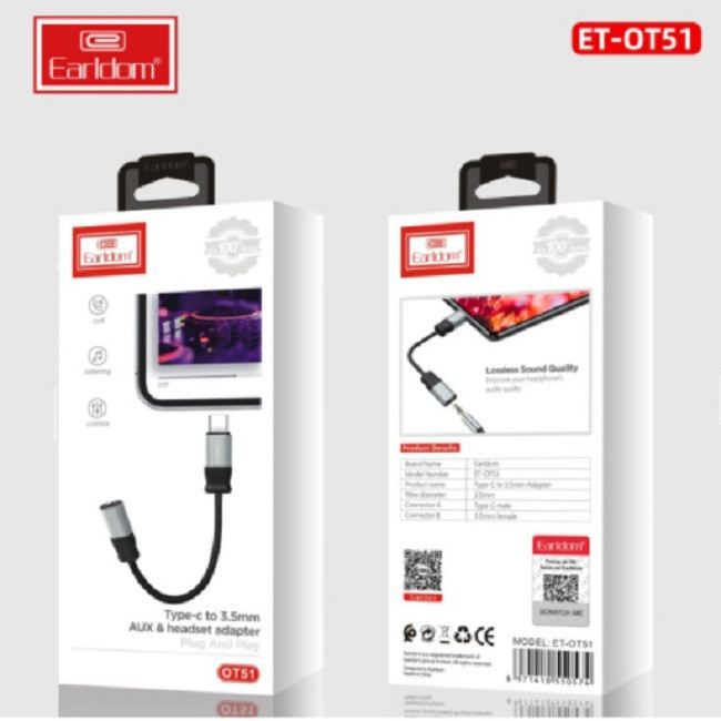 مبدل USB-C به جک 3.5 میلی متری ارلدام مدل OT51