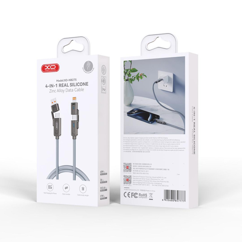کابل تبدیل USB به USB-C / لایتنینگ به USB-C ایکس او مدل NB275 طول 1 متر