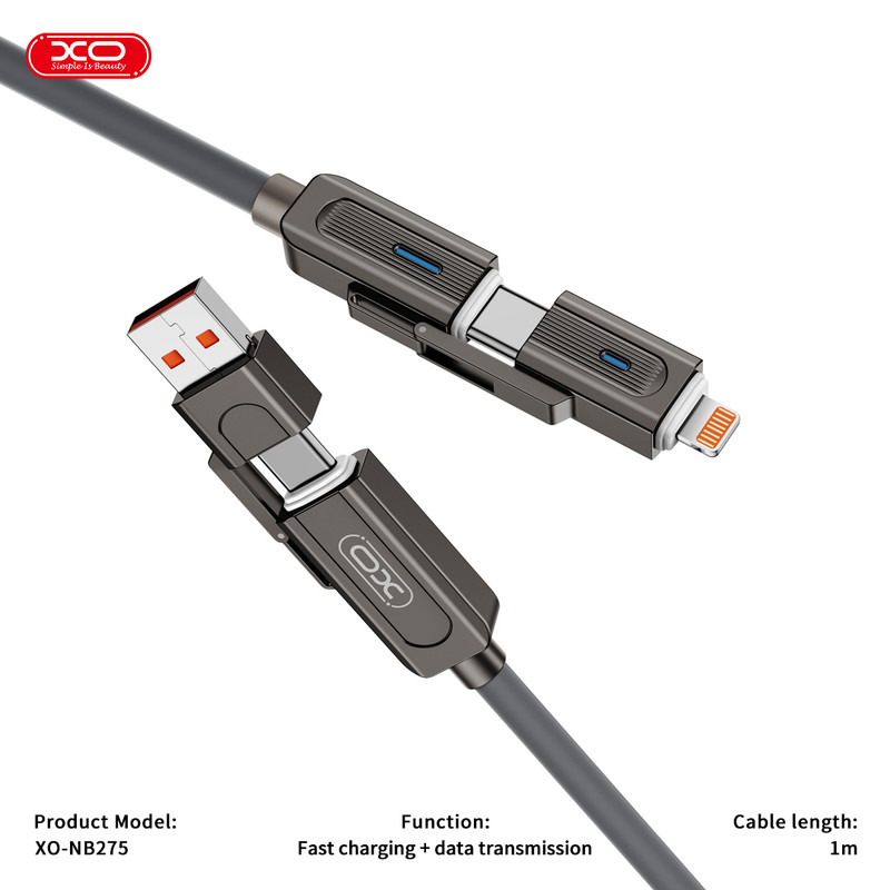 کابل تبدیل USB به USB-C / لایتنینگ به USB-C ایکس او مدل NB275 طول 1 متر