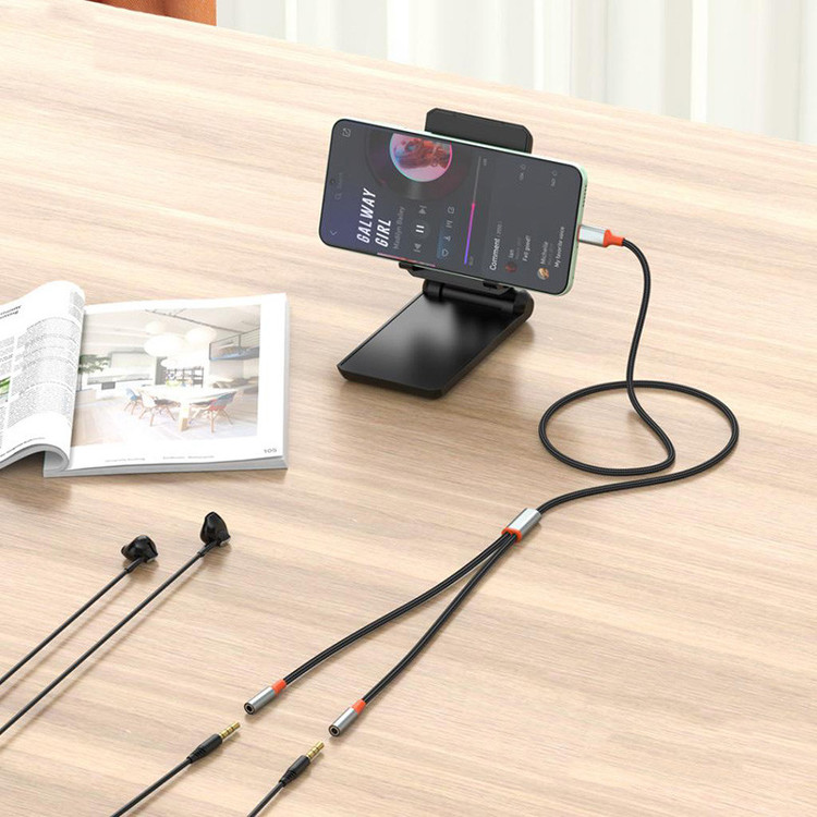 کابل تبدیل USB-C به جک 3.5 میلیمتری ایکس او مدل NB-R269B 2 in1 طول 1.2 متر