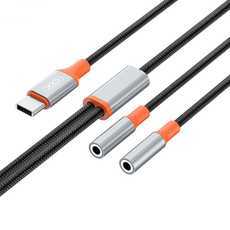 کابل تبدیل USB-C به جک 3.5 میلیمتری ایکس او مدل NB-R269B 2 in1 طول 1.2 متر