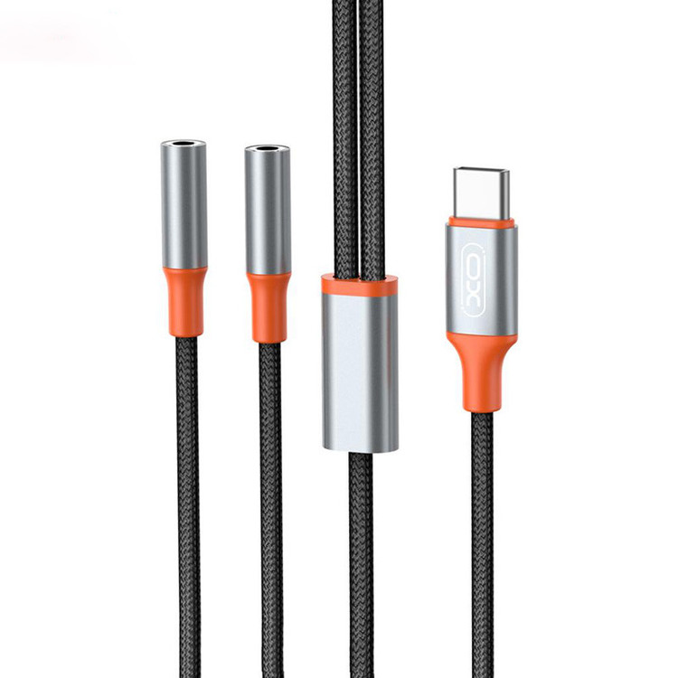 کابل تبدیل USB-C به جک 3.5 میلیمتری ایکس او مدل NB-R269B 2 in1 طول 1.2 متر