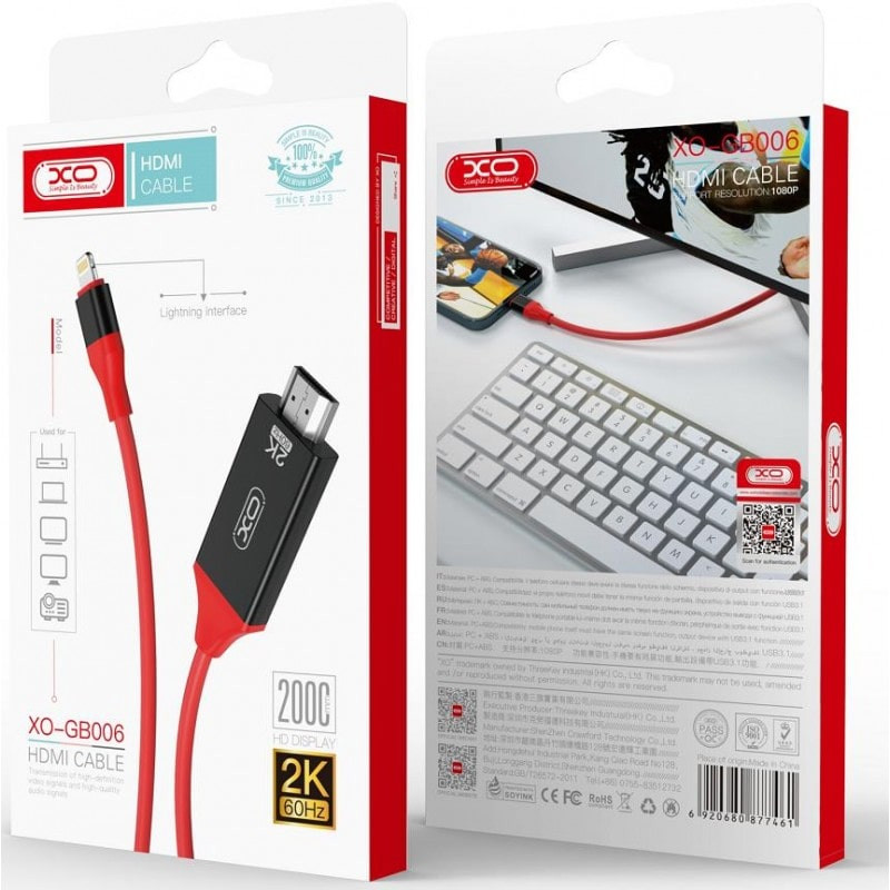کابل تبدیل HDMI به لایتنینگ ایکس او مدل GB006 طول 2 متر