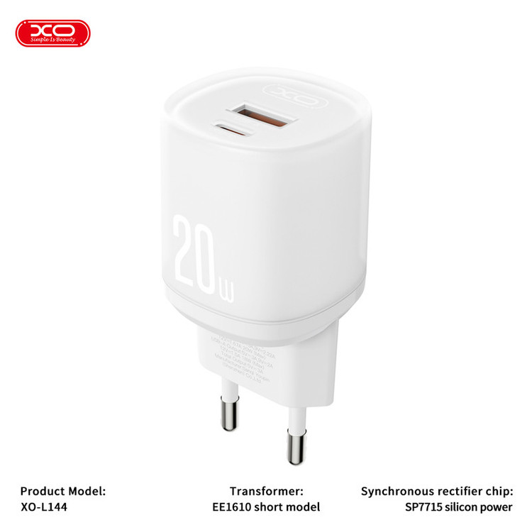 شارژر دیواری 20 وات دو پورت ایکس او مدل L144