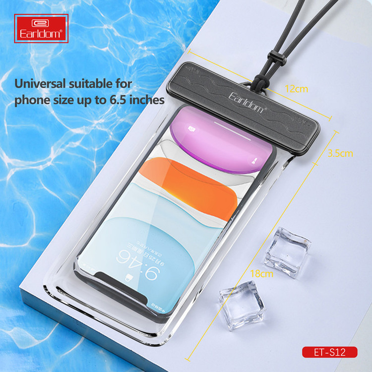 کاور موبایل ضد آب ارلدام مدل WATERPROOF S12 مناسب برای گوشی موبایل تا سایز 6.5 اینچ