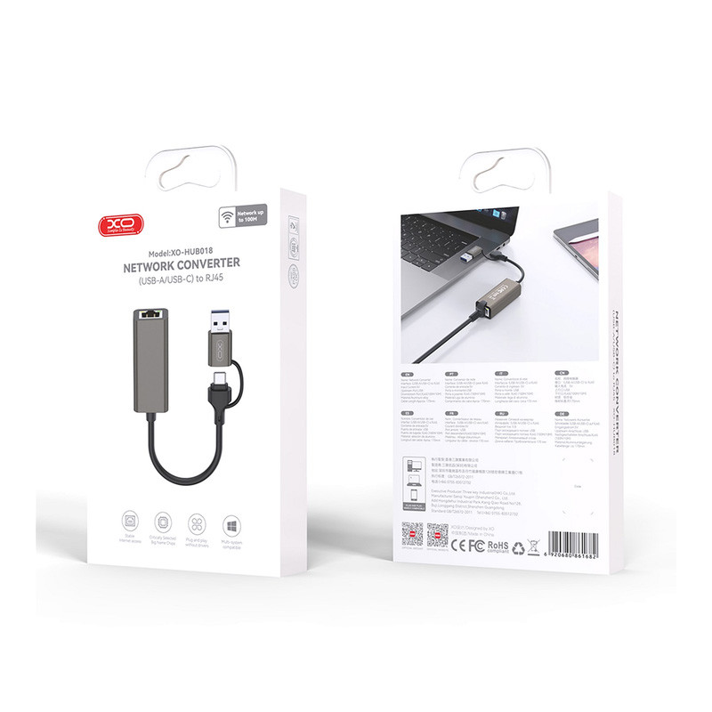 مبدل USB/USB3.0 به Ethernet ایکس او مدل HUB018