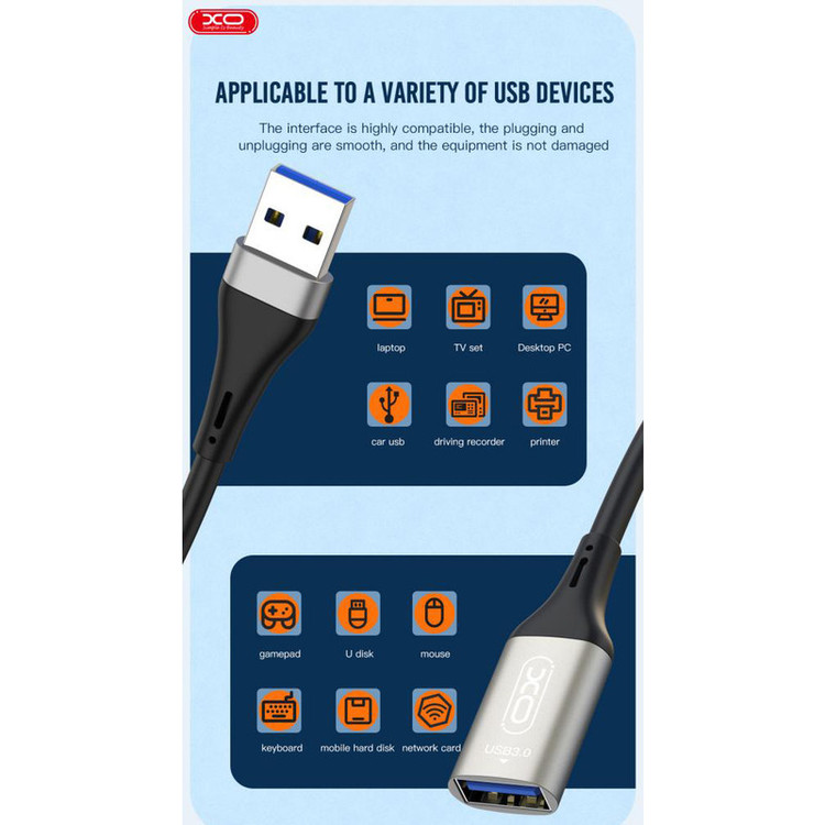 کابل تبدیل usb به usb3.0 ایکس او مدل nb220 طول 3 متر