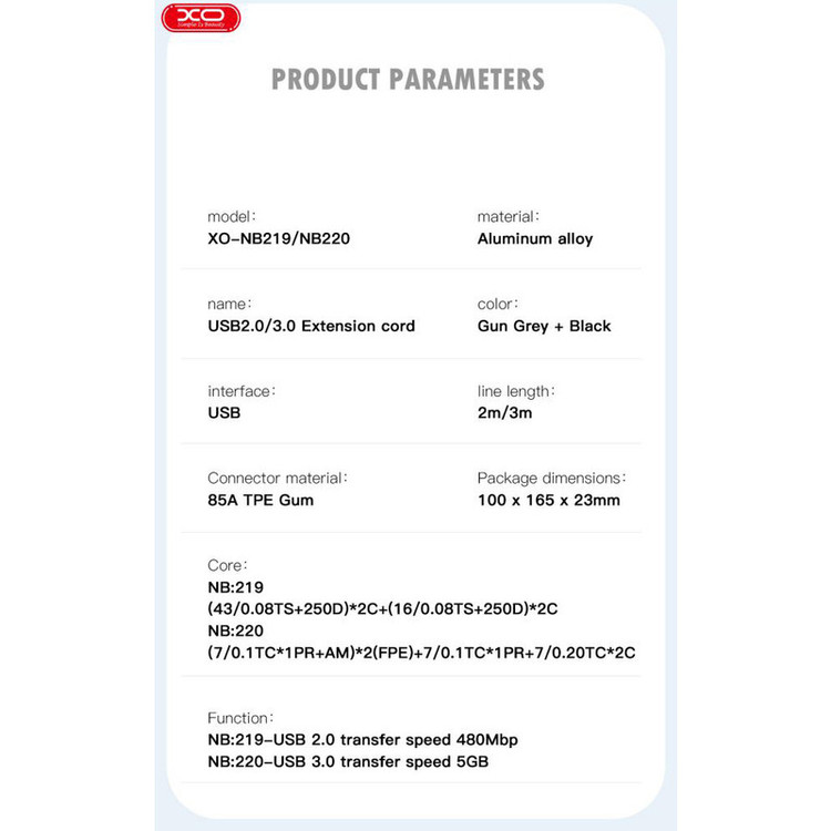 کابل تبدیل usb به usb3.0 ایکس او مدل nb220 طول 3 متر