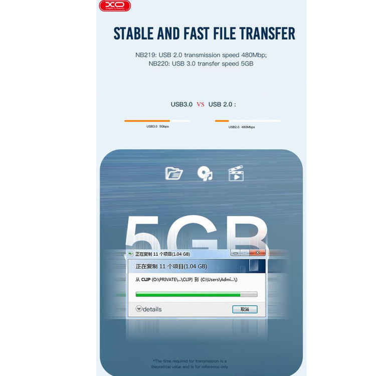کابل تبدیل usb به usb3.0 ایکس او مدل nb220 طول 3 متر