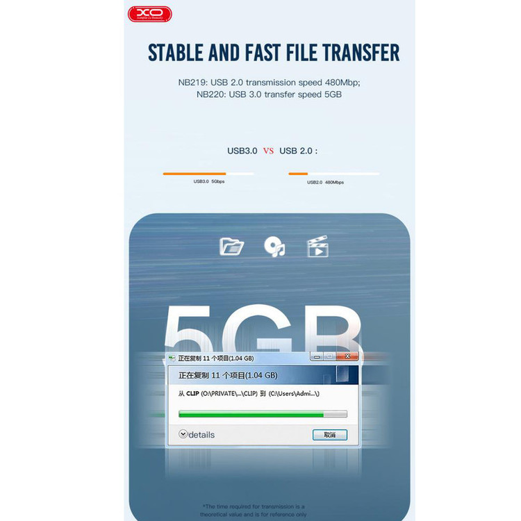 کابل تبدیل usb به usb3.0 ایکس او مدل NB220 طول 2 متر