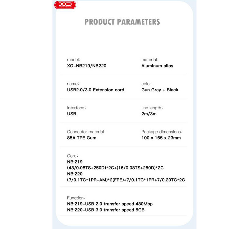 کابل تبدیل usb به usb3.0 ایکس او مدل NB220 طول 2 متر