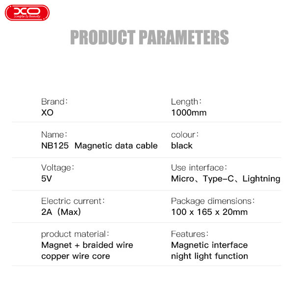 کابل تبدیل USB به لایتنینگ ایکس او مدل NB125 طول 1 متر