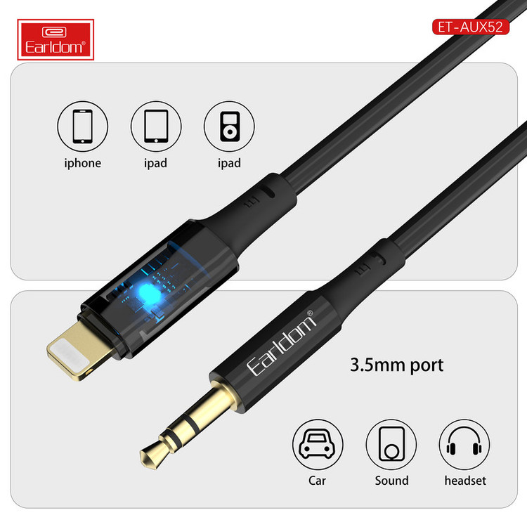 کابل تبدیل AUX به لایتنینگ ارلدام مدل AUX52 طول 1 متر