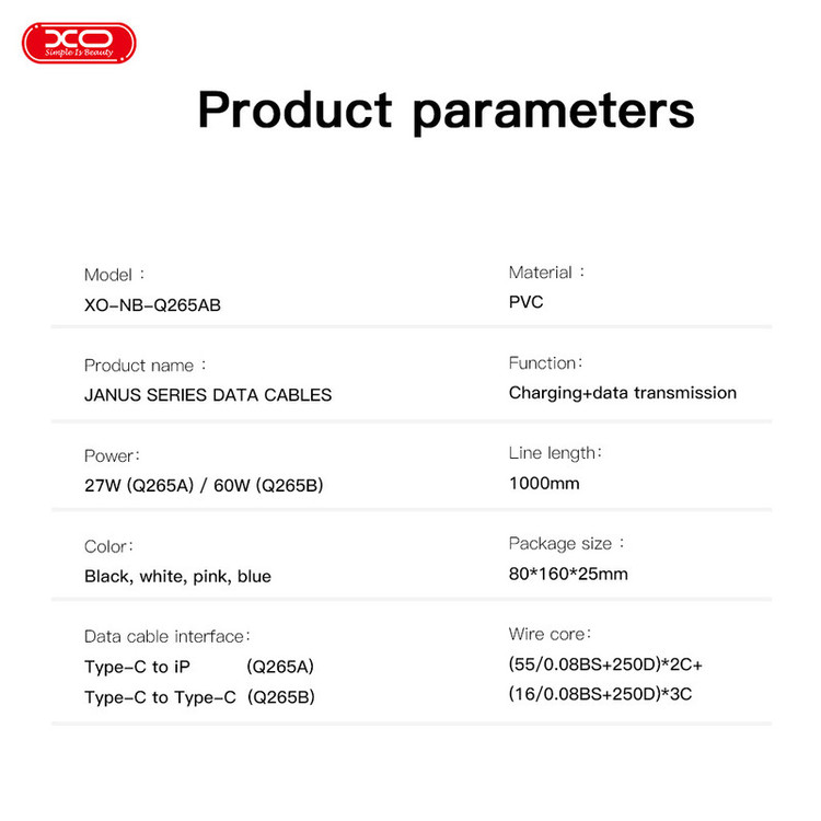 کابل USB-C ایکس او مدل NB-Q265B طول 1 متر