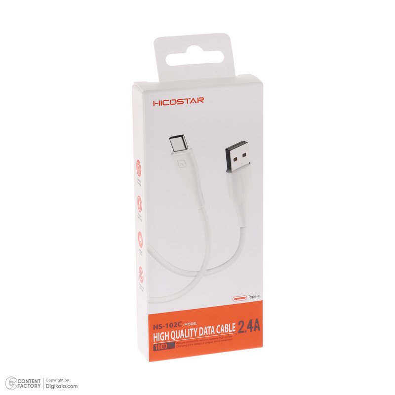 کابل تبدیل USB به USB-C هایکواستار مدل HS-102C 2.4A طول 1 متر