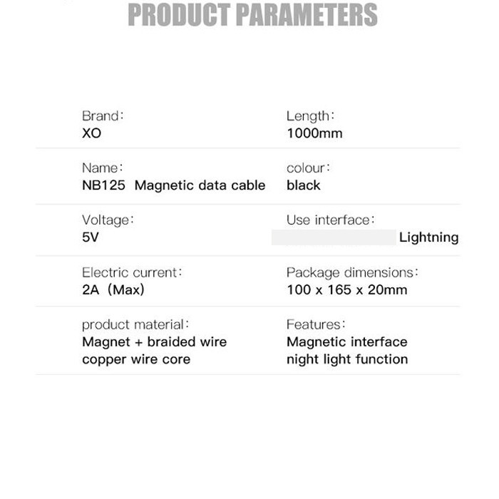 کابل تبدیل USB به لایتنینگ ایکس او مدل NB-125 طول 1 متر