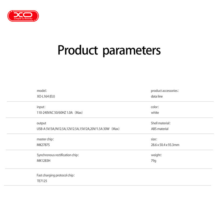 شارژر دیواری 30 وات ایکس او مدل L164 EU به همراه کابل تبدیل USB-C به USB