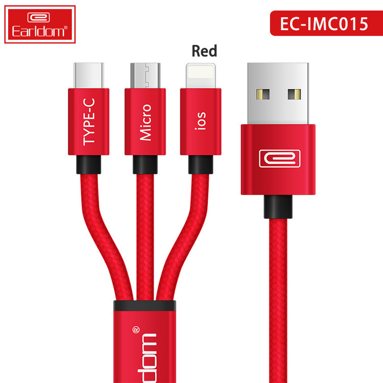 کابل تبدیل USB به USB-C / MicroUSB / لایتنینگ ارلدام مدل EC-IMC015 طول 1.2 متر
