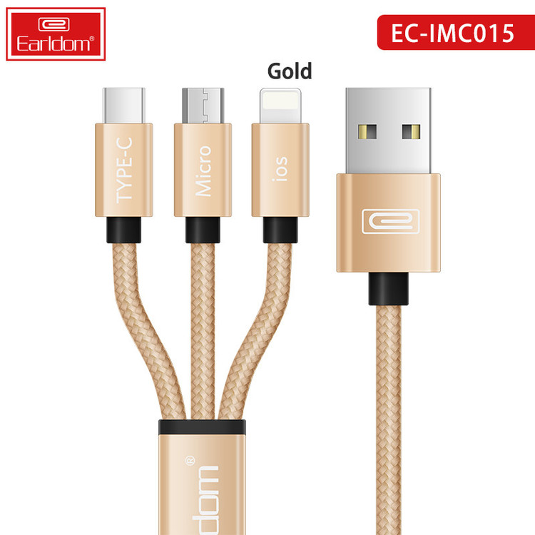 کابل تبدیل USB به USB-C / MicroUSB / لایتنینگ ارلدام مدل EC-IMC015 طول 1.2 متر