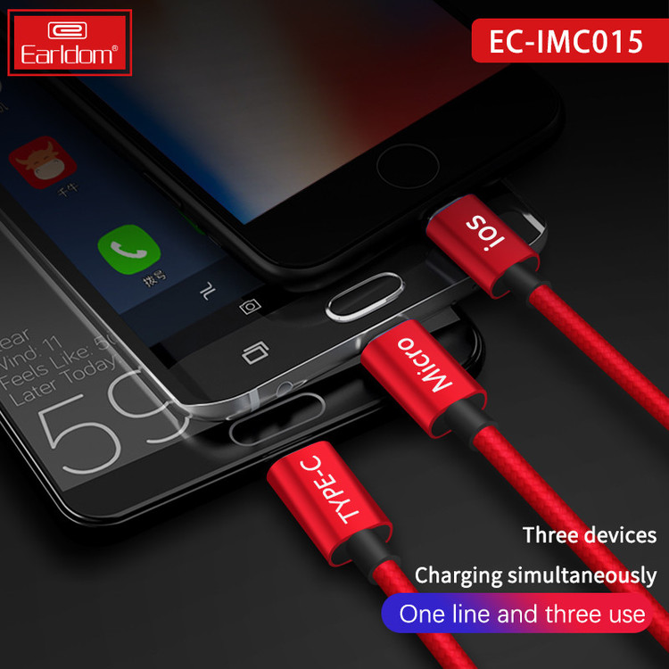 کابل تبدیل USB به USB-C / MicroUSB / لایتنینگ ارلدام مدل EC-IMC015 طول 1.2 متر