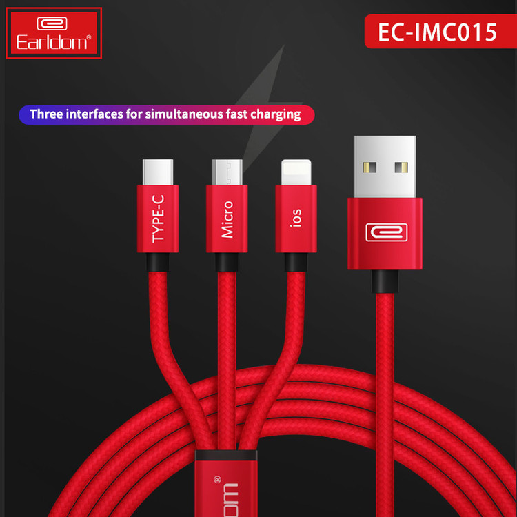 کابل تبدیل USB به USB-C / MicroUSB / لایتنینگ ارلدام مدل EC-IMC015 طول 1.2 متر