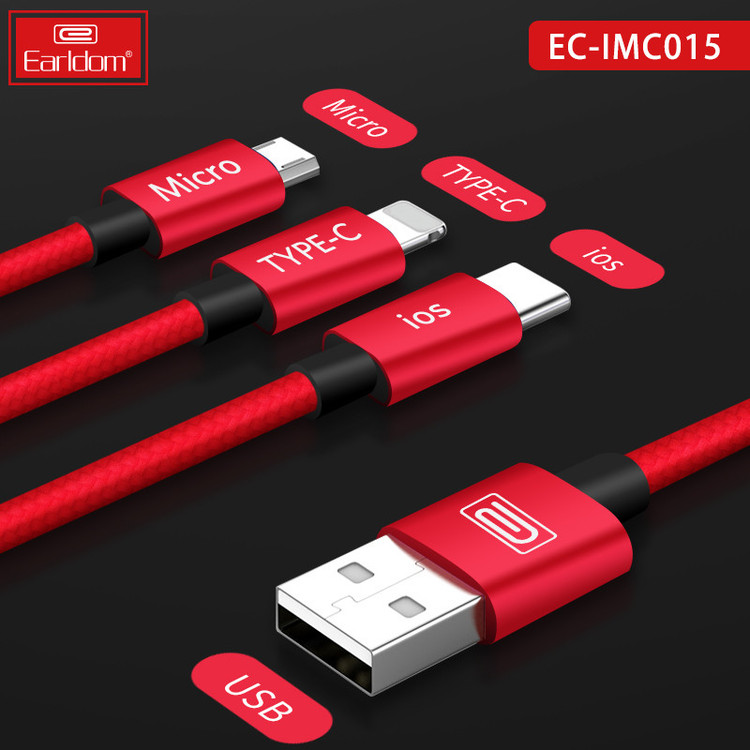 کابل تبدیل USB به USB-C / MicroUSB / لایتنینگ ارلدام مدل EC-IMC015 طول 1.2 متر