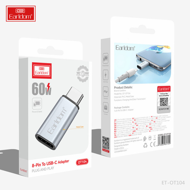 مبدل لایتنینگ به USB-C ارلدام مدل OT104 60W