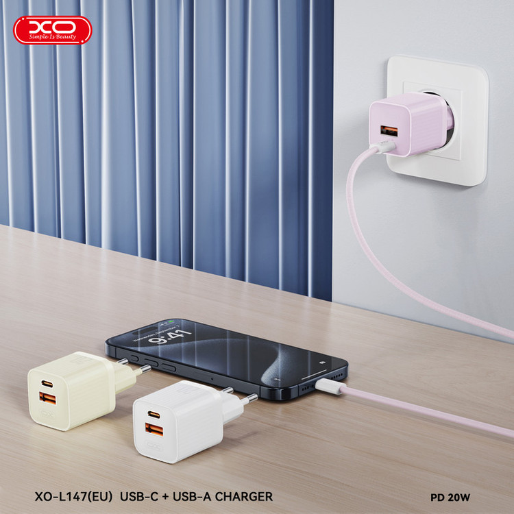 شارژر دیواری 20 وات دو پورت ایکس او مدل L147