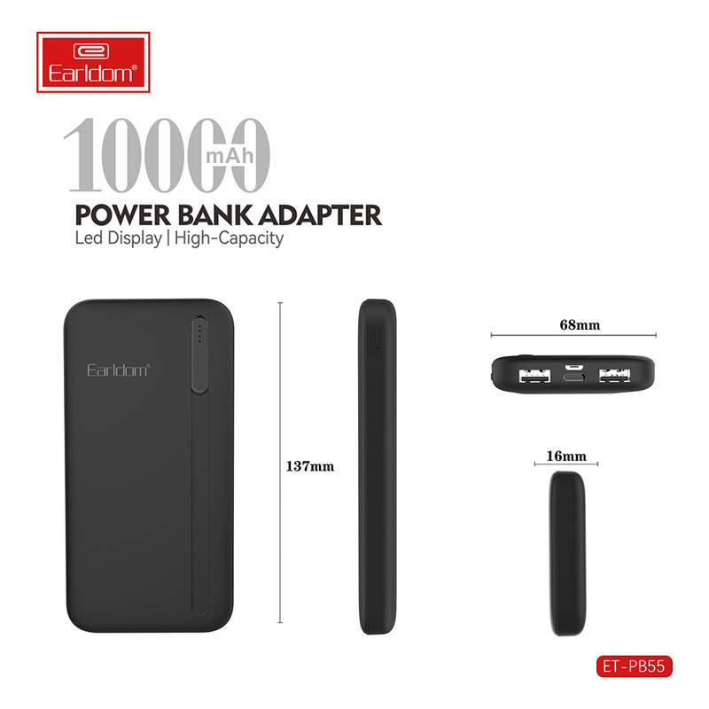 پاوربانک ارلدام مدل ET-PB55 ظرفیت 10000 میلی آمپر ساعت