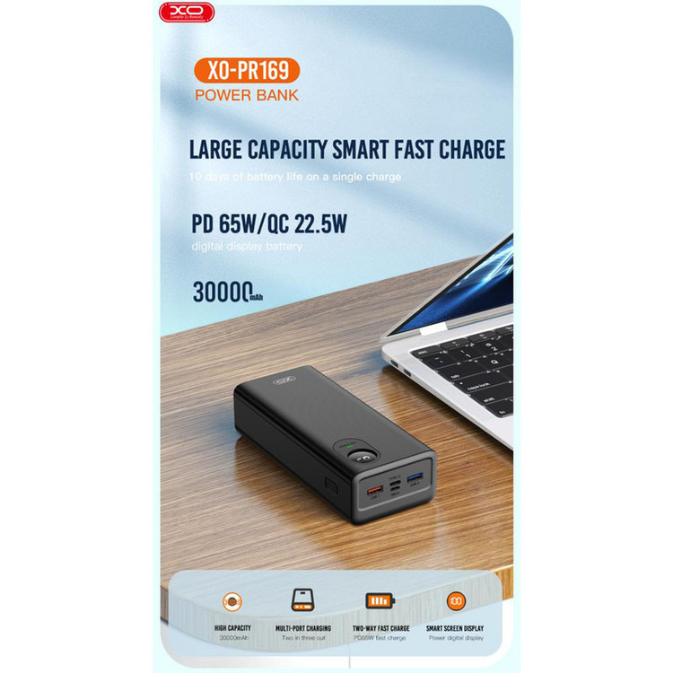 پاوربانک ایکس او مدل pr-169 ظرفیت 30000 میلی آمپر ساعت
