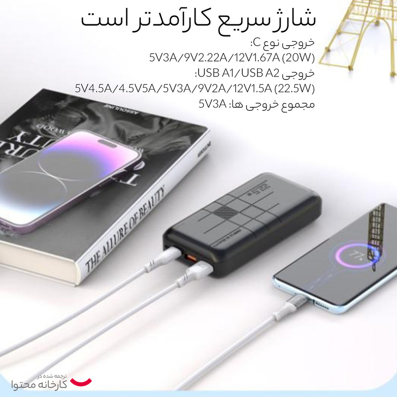 پاوربانک ایکس او مدل pr188 ظرفیت 20000 میلی آمپر ساعت