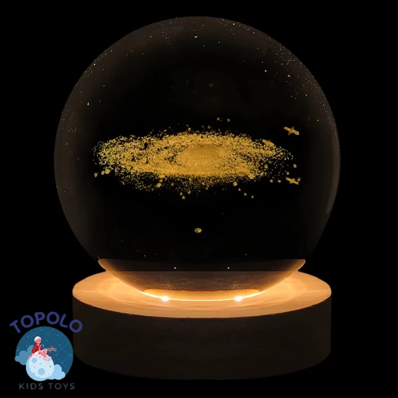 گوی کریستالی چراغ خواب کریستالی قطر 8سانت با پایه چوبی (پس کرایه)