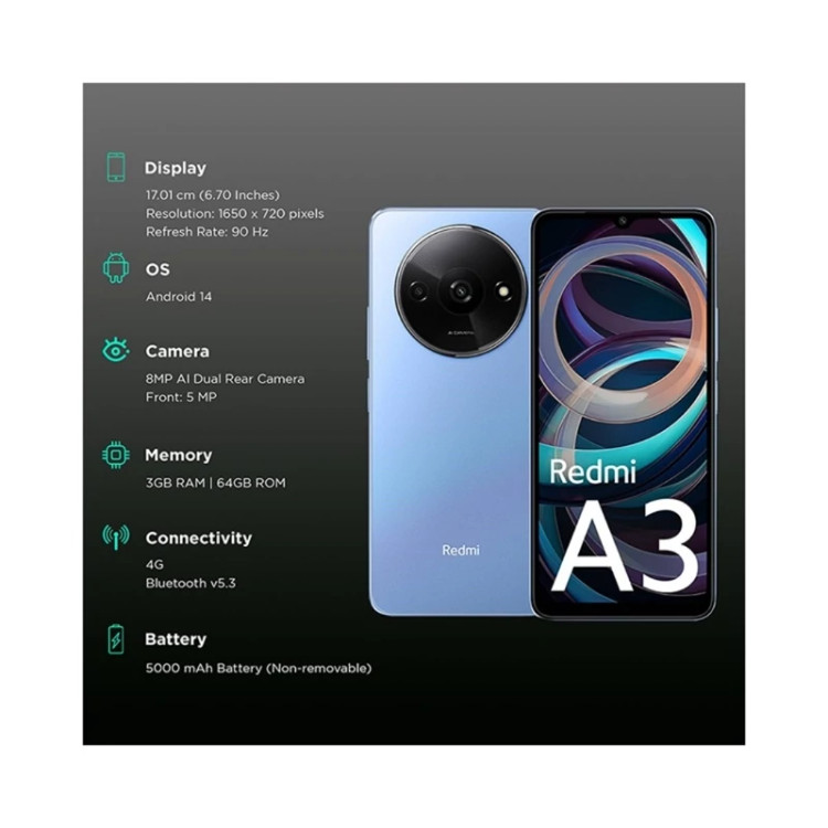 گوشی موبایل شیائومی مدل Redmi A3 ظرفیت 128 گیگابایت رم 4 گیگابایت