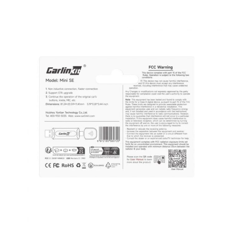دانگل تبدیل کارپلی و اندروید اتو وایر به وایرلس CARLINKIT MINI SE PRO