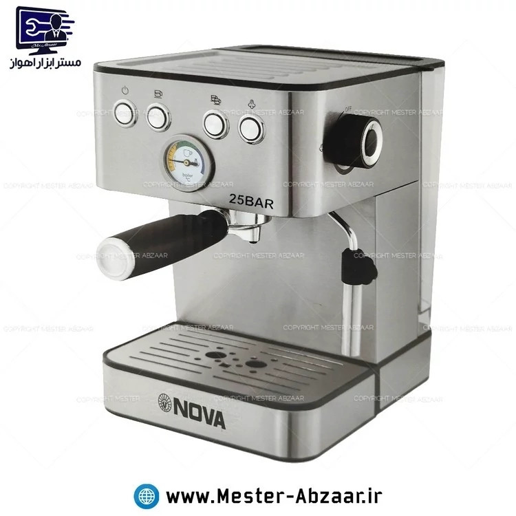 اسپرسو و قهوه ساز تمام استیل نوا 25 بار 1500 وات اتوماتیک با هواگیری رایگان کد 195 برند NOVA NCM-195EXP