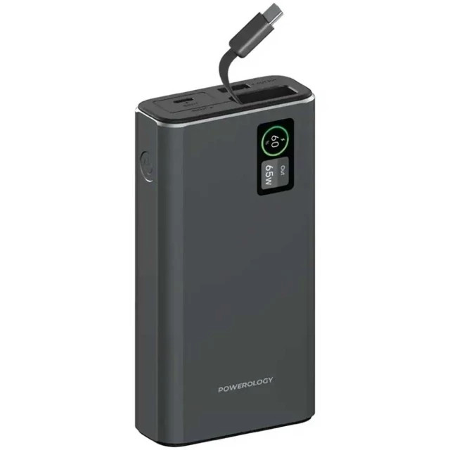 پاوربانک 20000 فست شارژ تایپ سی 65 وات و یو اس بی 30 وات پاورولوژی PPBCHA82-GY Powerology