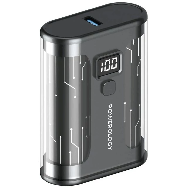 پاوربانک یو اس بی و تایپ سی 20وات فست شارژ 10000 طرح شفاف پاورولوژی PPBCHA24 Powerology