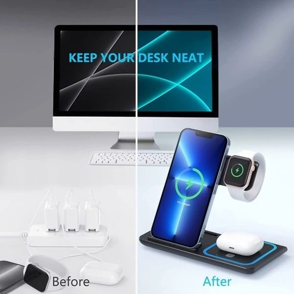 شارژر وایرلس Wireless Charging Station 3 in 1 Foldable Wireless