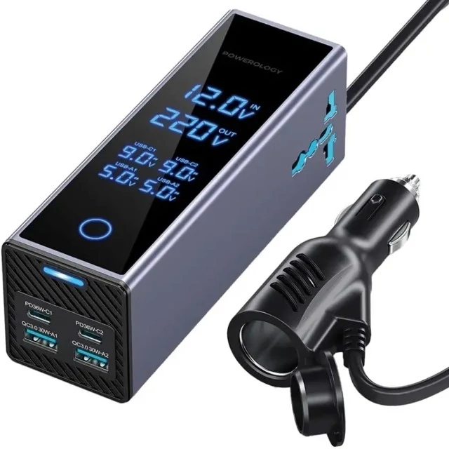 اینورتر فندکی USB و تایپ سی 300 وات پاورولوژی PWCUQC044