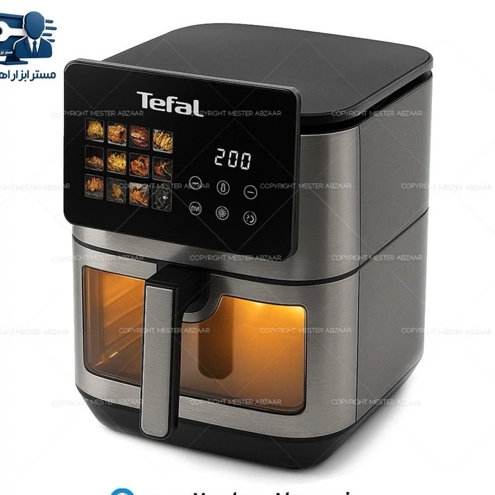 سرخ کن هواپز 14 لیتری لمسی دو 2 المنت بدون روغن 2800 وات جلو شیشه تفال صفحه سه بعدی مدل TEFAL EY908
