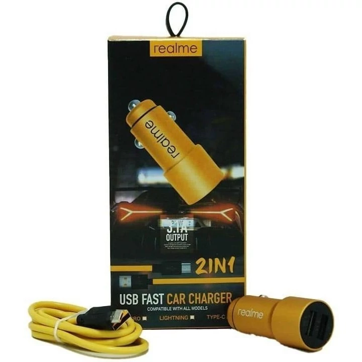 شارژر فندکی فلزی ریلمی (Realme) دو پورت به همراه کابل Realme two-port metal lighter charger with cabl