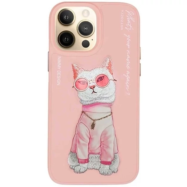 قاب گوشی آیفون 16 پرومکس طرح گربه با زنجیر و عینک واقعی نیمی Nimmy Embroidery phone