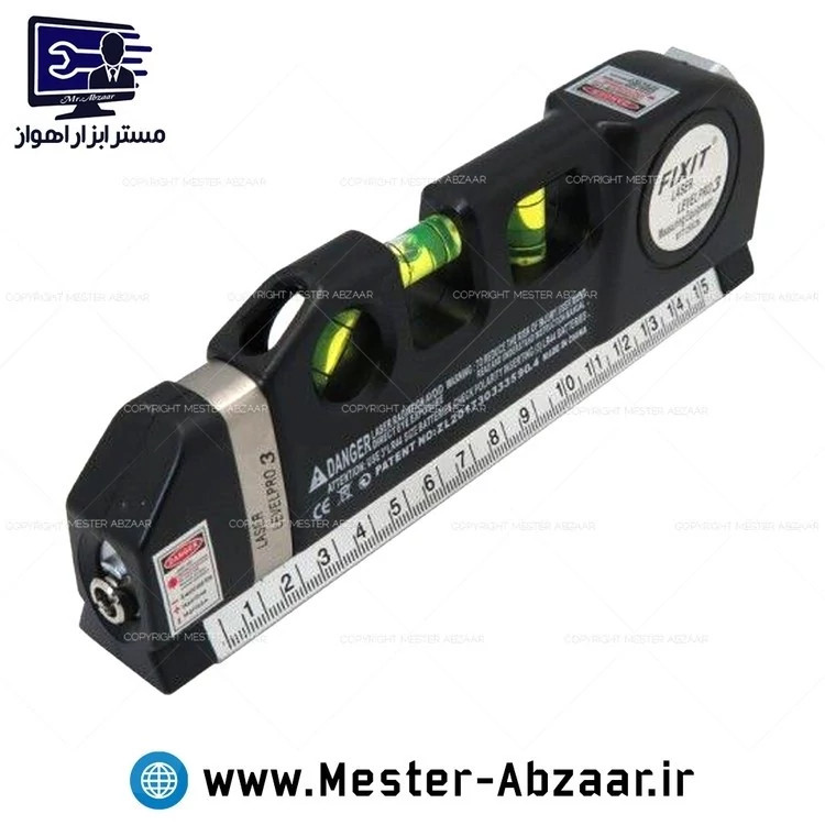 متر لیزری سه کاره و تراز لیزری چندکاره دو خط قرمز خط کش دار مدل FIXIT LASER LEVEL PRO 3