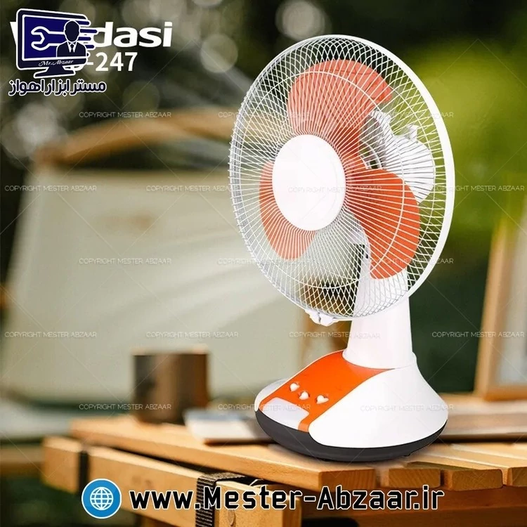 پنکه شارژی برقی رومیزی 12 اینچ سه پره دو کاره چراغ دار با قدرت پرتاب ویداسی فن مدل WEIDASI WD-247پنکه شارژی برقی رومیزی