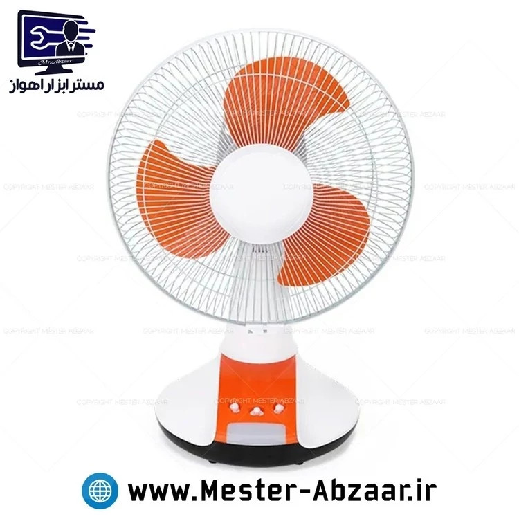 پنکه شارژی برقی رومیزی 12 اینچ سه پره دو کاره چراغ دار با قدرت پرتاب ویداسی فن مدل WEIDASI WD-247پنکه شارژی برقی رومیزی