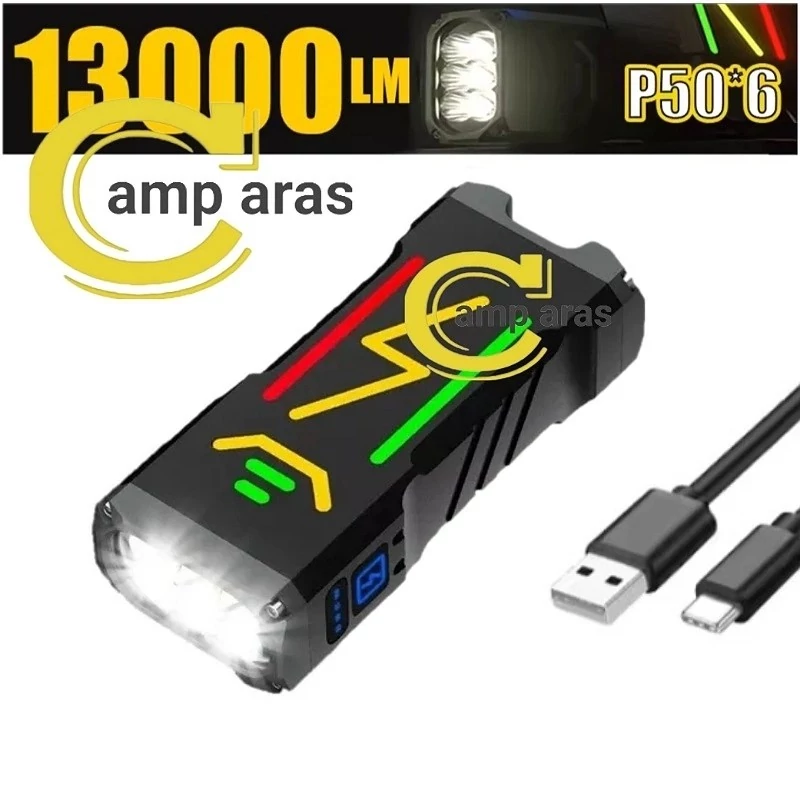 چراغ قوه جیبی 6 لامپ کینساچ KINSACH KS-G666Y پاوربانک دار
