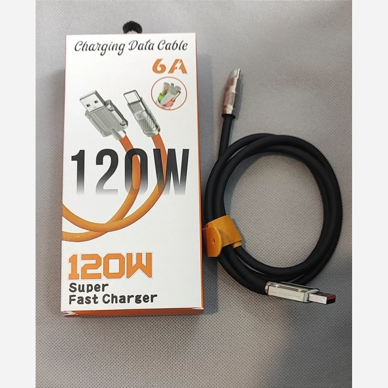 کابل شارژ type c تایپ سی سیلیکونی سوپر فست 120 وات توربو 6 آمپر super fast 120 watt turbo 6 amp silicon type c charging