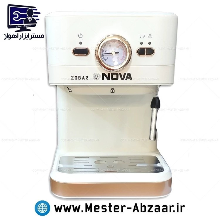 اسپرسو و قهوه ساز 2200 وات نوا پمپ 20 بار سفید و مشکی مدل NOVA NCM-190